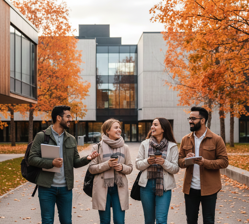 International master's student studying by a Finnish lake with a University of Eastern Finland scholarship